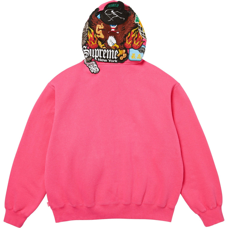 SUPREME PATCHES ZIP UP HOODED SWEATSHIRT-PINK