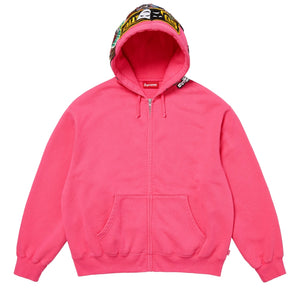 SUPREME PATCHES ZIP UP HOODED SWEATSHIRT-PINK
