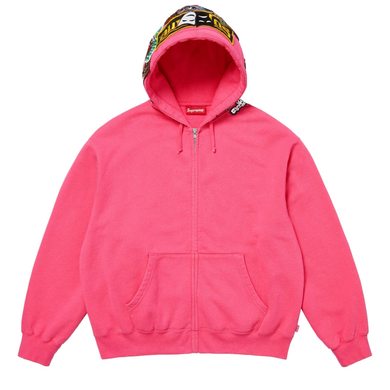 SUPREME PATCHES ZIP UP HOODED SWEATSHIRT-PINK