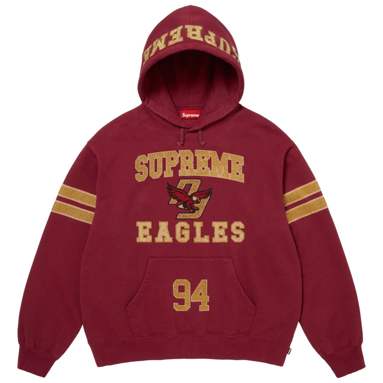 SUPREME RHINESTONE EAGLE HOODED SWEATSHIRT-RED