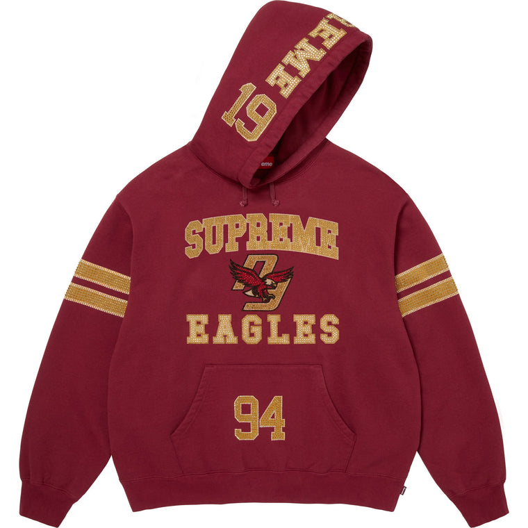 SUPREME RHINESTONE EAGLE HOODED SWEATSHIRT-RED