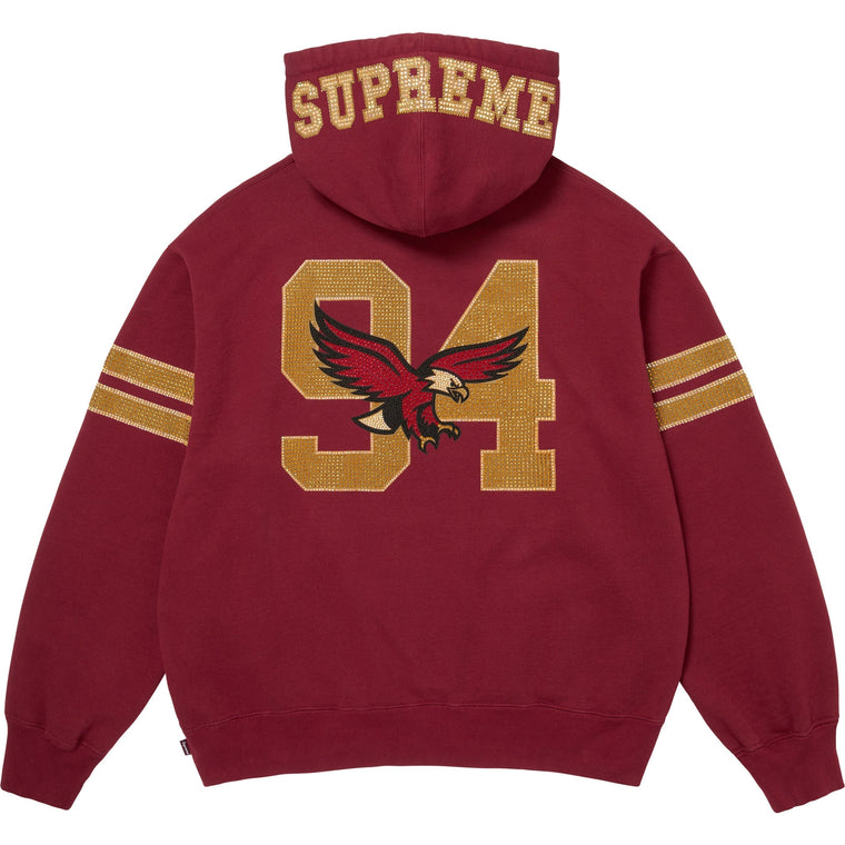 SUPREME RHINESTONE EAGLE HOODED SWEATSHIRT-RED