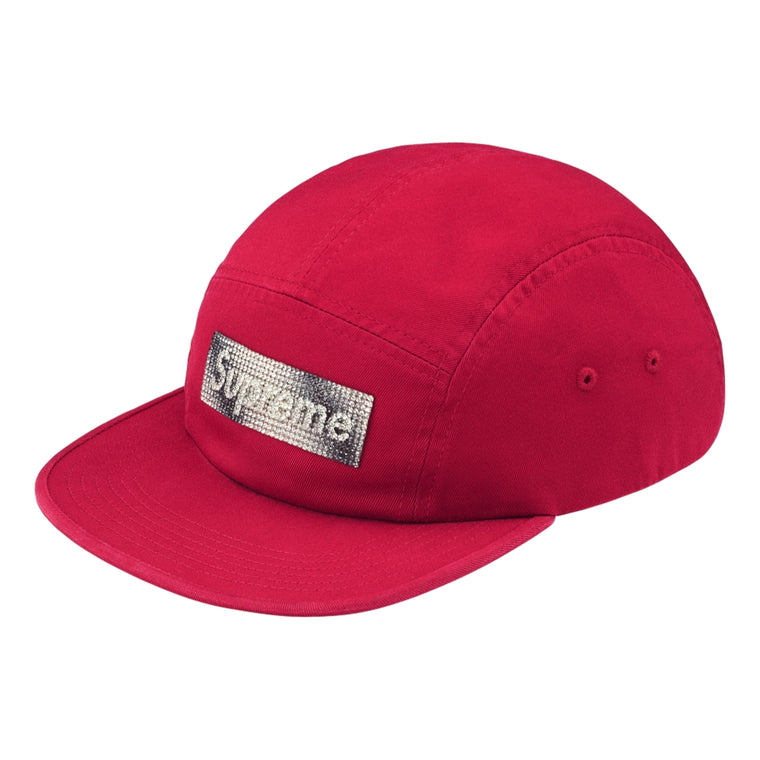 SUPREME RHINESTONE LABEL CAMP CAP-RED