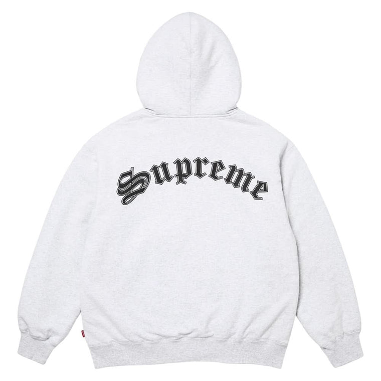 SUPREME SHEARLING LINED ZIP UP HOODED SWEATSHIRT-ASH GREY