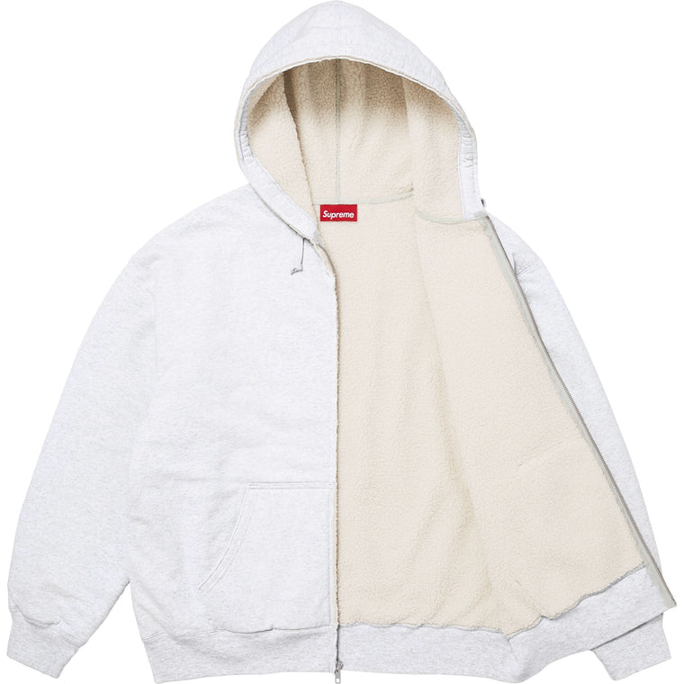 SUPREME SHEARLING LINED ZIP UP HOODED SWEATSHIRT-ASH GREY