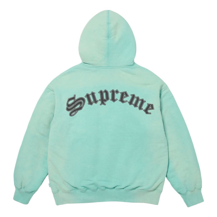SUPREME SHEARLING LINED ZIP UP HOODED SWEATSHIRT-DUSTY AQUA