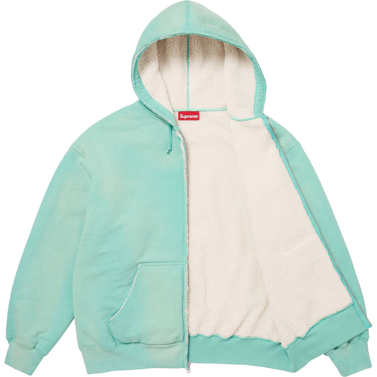 SUPREME SHEARLING LINED ZIP UP HOODED SWEATSHIRT-DUSTY AQUA