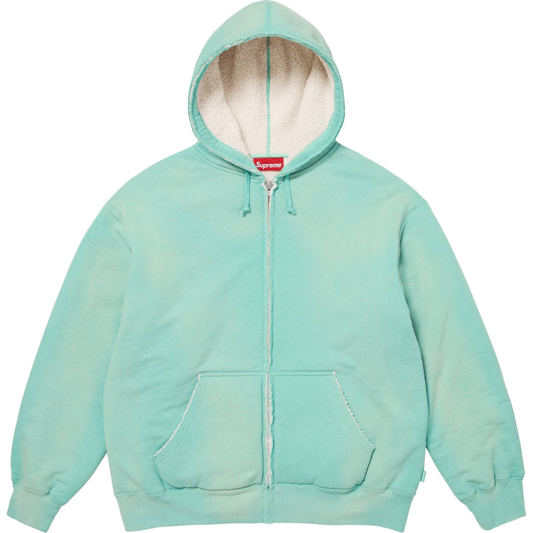 SUPREME SHEARLING LINED ZIP UP HOODED SWEATSHIRT-DUSTY AQUA