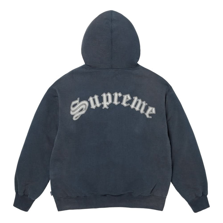 SUPREME SHEARLING LINED ZIP UP HOODED SWEATSHIRT-NAVY