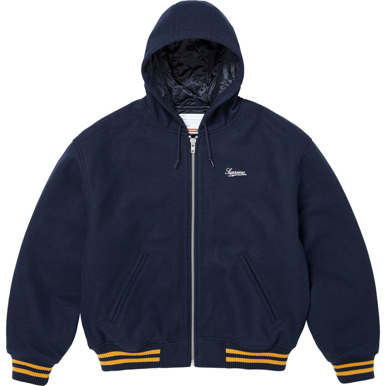 SUPREME LARRY CLARK HOODED VARSITY JACKET-BLACK