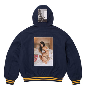 SUPREME LARRY CLARK HOODED VARSITY JACKET-BLACK