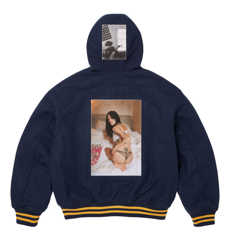SUPREME LARRY CLARK HOODED VARSITY JACKET-BLACK