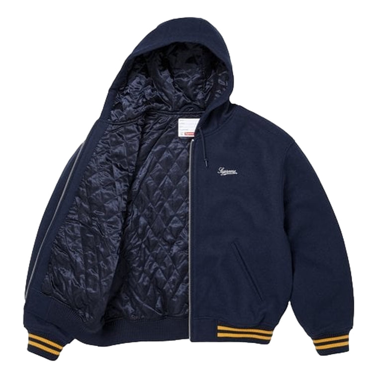 SUPREME LARRY CLARK HOODED VARSITY JACKET-BLACK