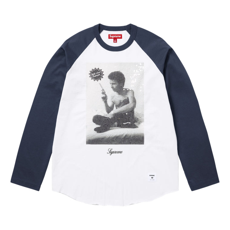 SUPREME LARRY CLARK SEQUIN RAGLAN L/S TOP-NAVY