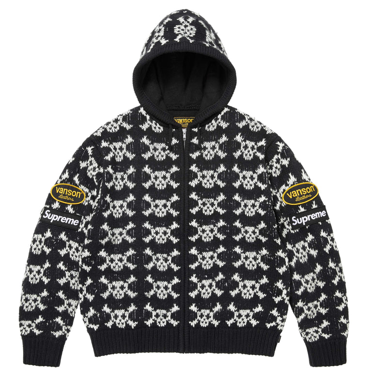 SUPREME VANSON LEATHERS SKULL ZIP UP HOODED SWEATER-BLACK