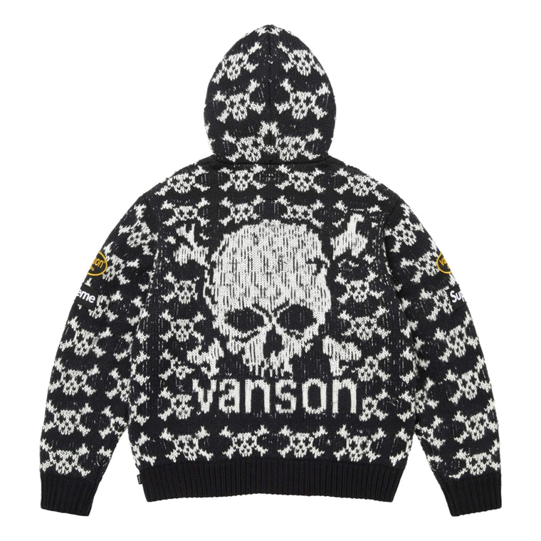 SUPREME VANSON LEATHERS SKULL ZIP UP HOODED SWEATER-BLACK