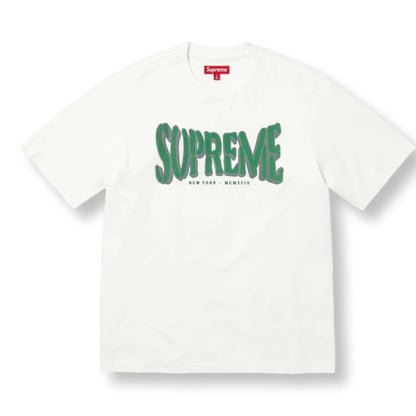 SUPREME FLOCKED WASHED S/S TOP-WHITE