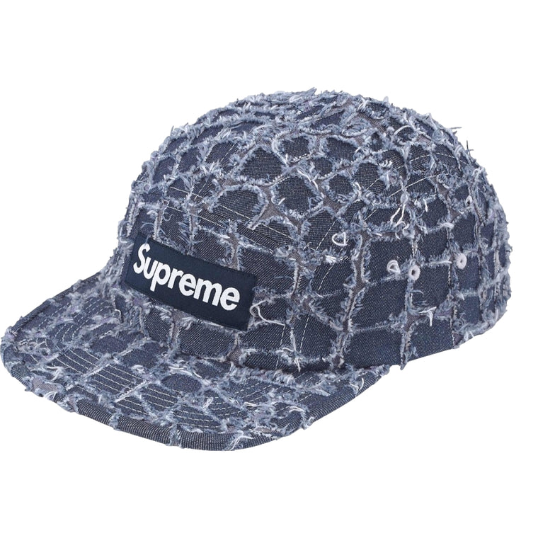 SUPREME FRAYED CROC DENIM CAMP CAP-INDIGO