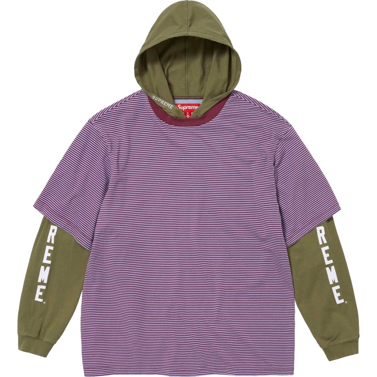 SUPREME LAYERED HOODED L/S TOP-OLIVE