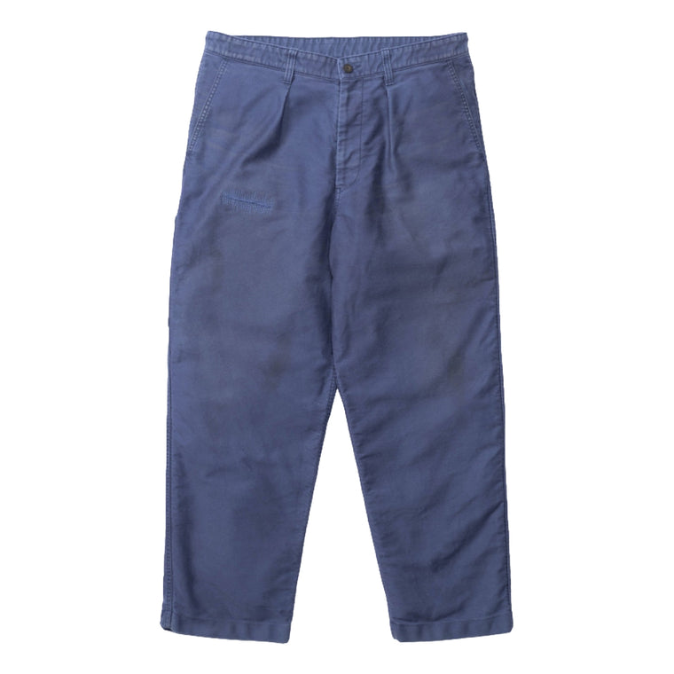 MADNESS VTG ONE-TUCK WORK PANTS (MOLESKIN) (MADE IN JAPAN)-BLUE IRIS