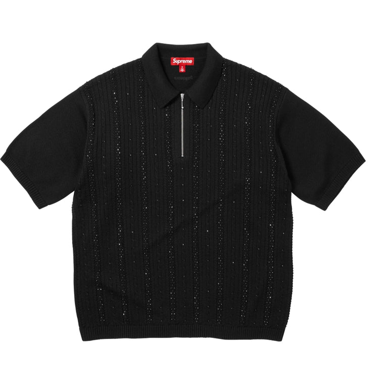 SUPREME BEADED ZIP POLO-BLACK
