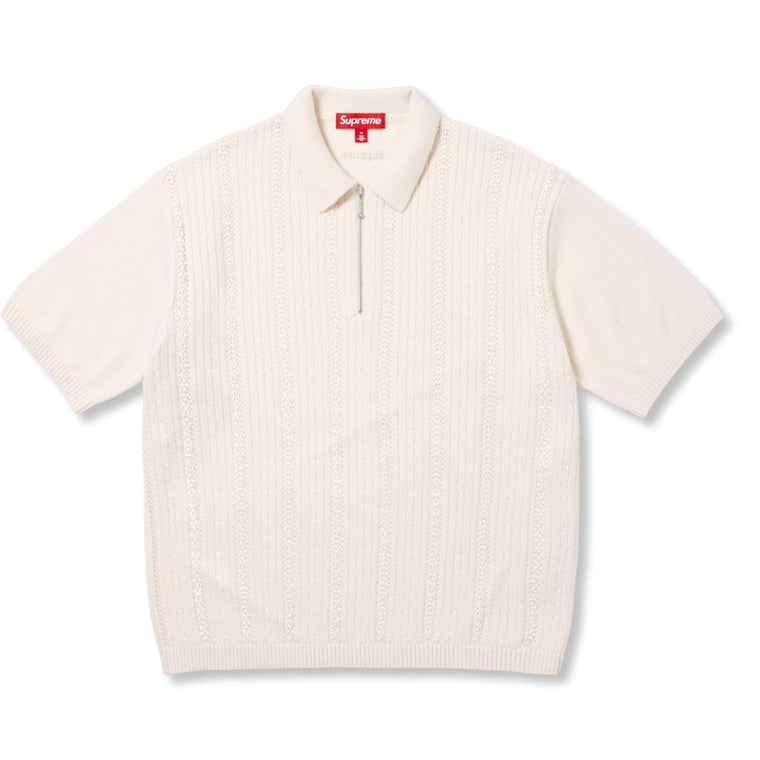 SUPREME BEADED ZIP POLO-CREAM