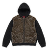 SUPREME CHECKERBOARD FAUX FUR ZIP UP HOODED SWEATER-BLACK