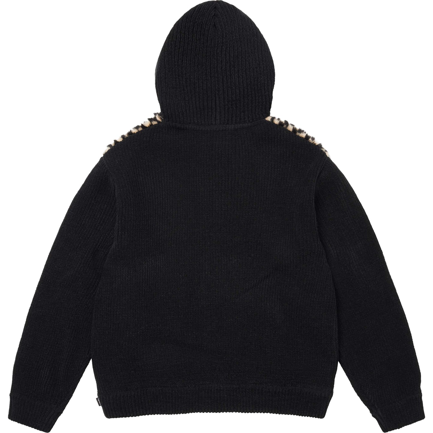 SUPREME CHECKERBOARD FAUX FUR ZIP UP HOODED SWEATER-BLACK