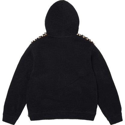 SUPREME CHECKERBOARD FAUX FUR ZIP UP HOODED SWEATER-BLACK