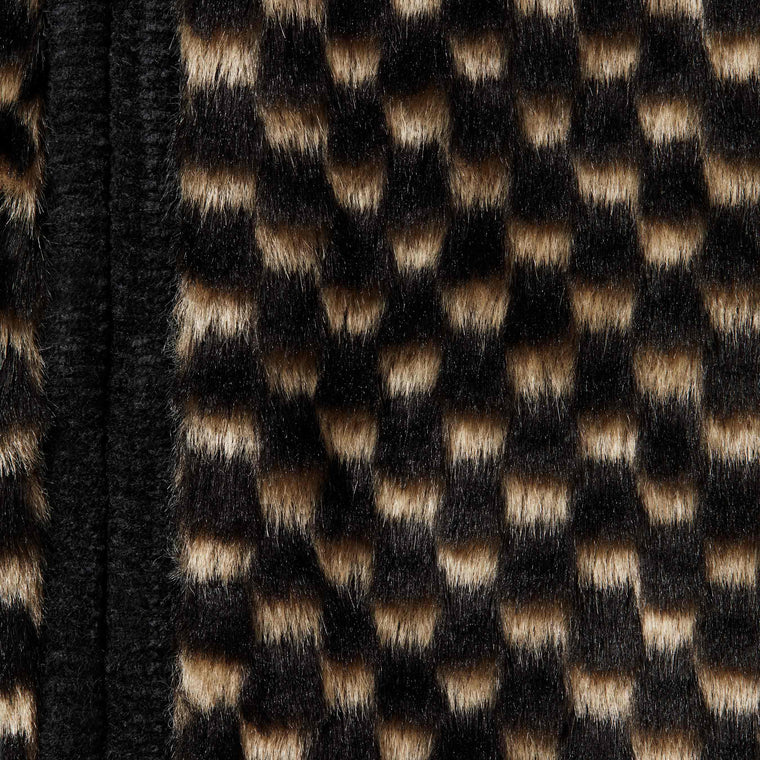 SUPREME CHECKERBOARD FAUX FUR ZIP UP HOODED SWEATER-BLACK