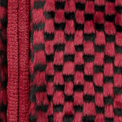 SUPREME CHECKERBOARD FAUX FUR ZIP UP HOODED SWEATER-RED