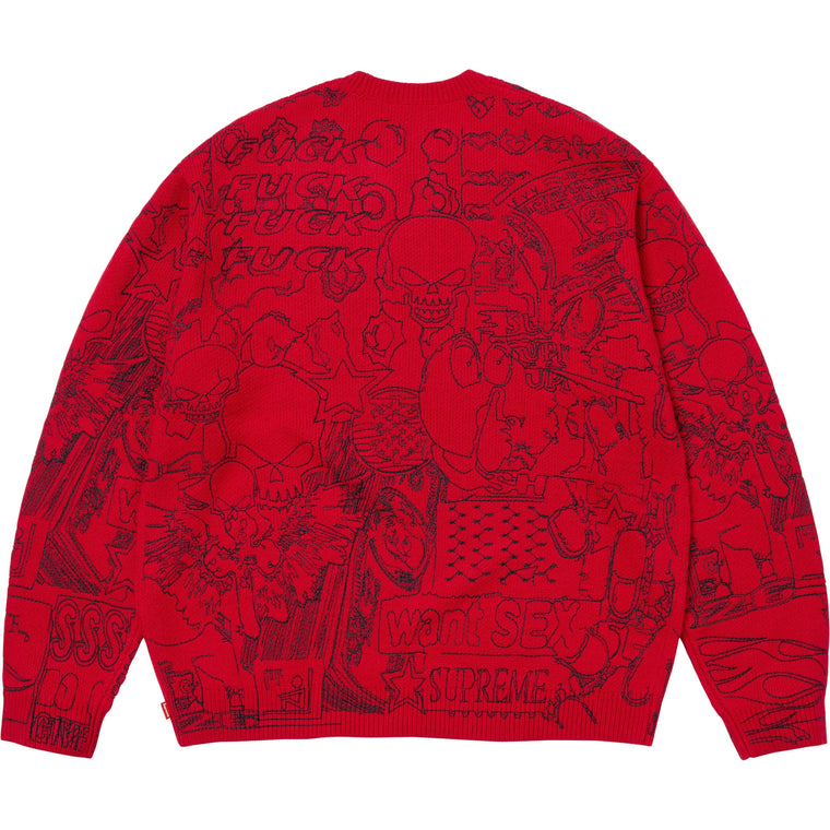 SUPREME COLLAGE EMBROIDERED SWEATER-RED