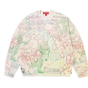 SUPREME COLLAGE EMBROIDERED SWEATER-WHITE