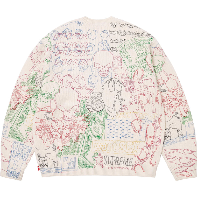 SUPREME COLLAGE EMBROIDERED SWEATER-WHITE