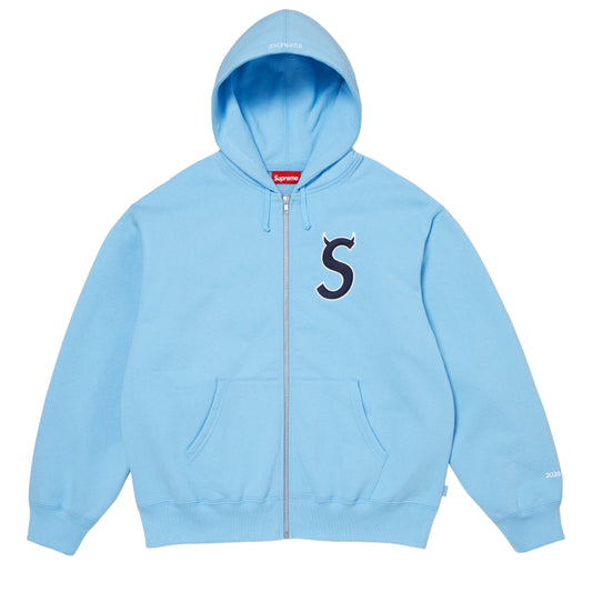 SUPREME DEVIL S LOGO ZIP UP HOODED SWEATSHIRT-LIGHT BLUE