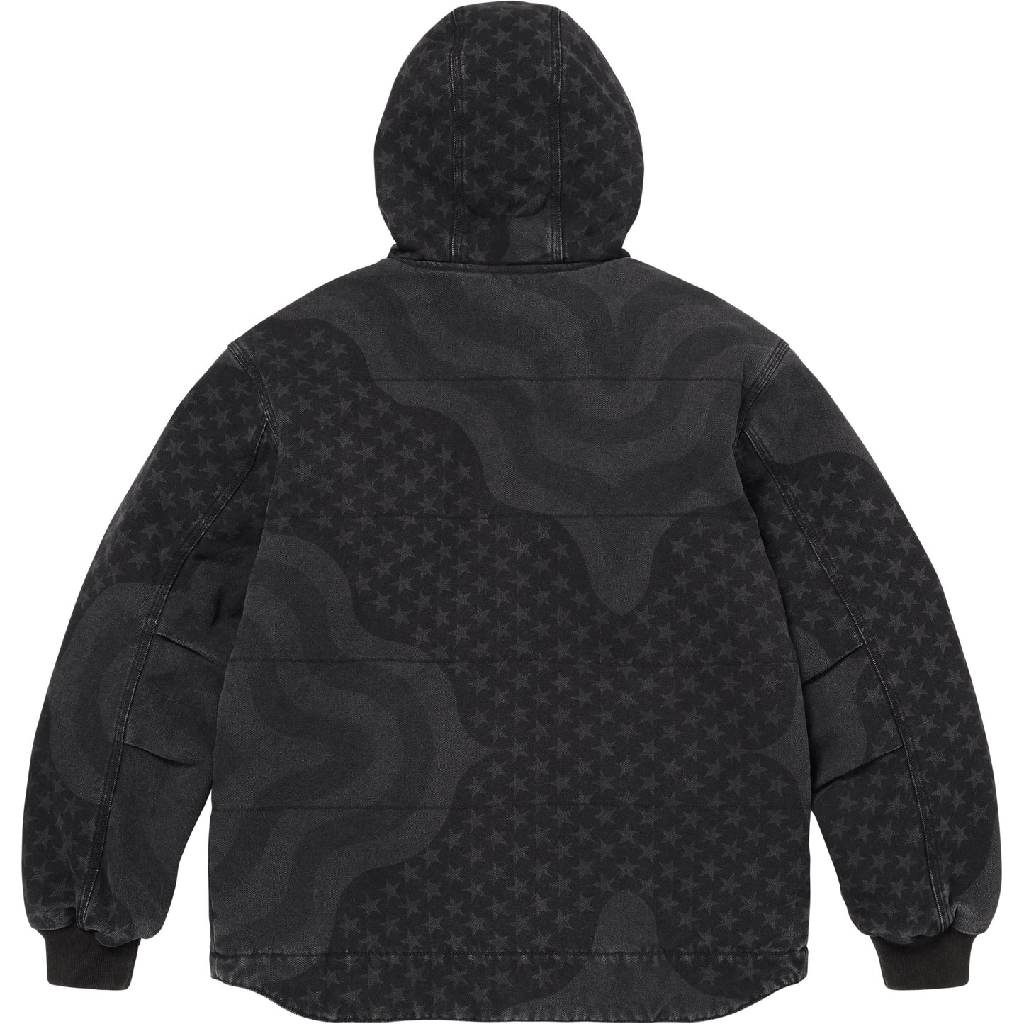 SUPREME FLAG QUILTED HOODED WORK JACKET-BLACK