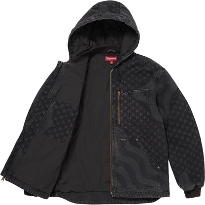 SUPREME FLAG QUILTED HOODED WORK JACKET-BLACK