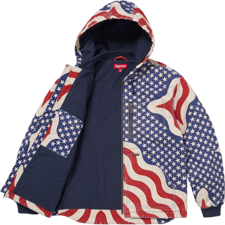 SUPREME FLAG QUILTED HOODED WORK JACKET-MULTI