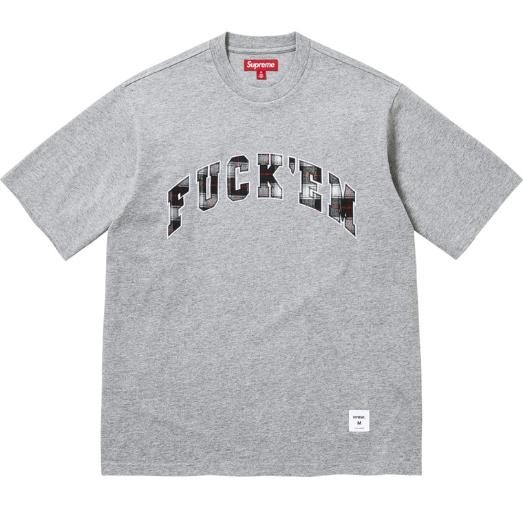 SUPREME FUCK EM PLAID S/S TOP-HEATHER GREY