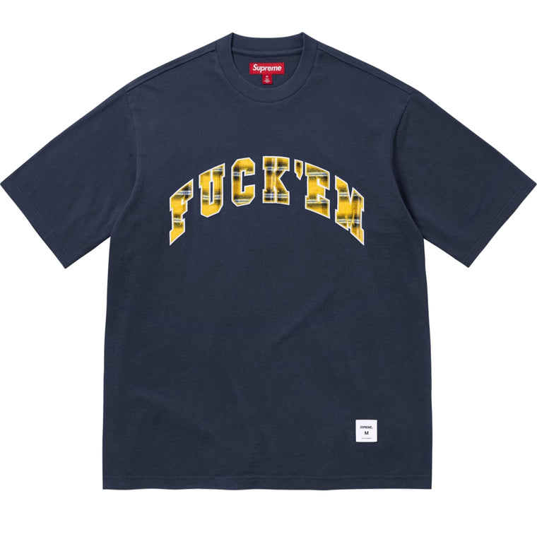 SUPREME FUCK EM PLAID S/S TOP-NAVY
