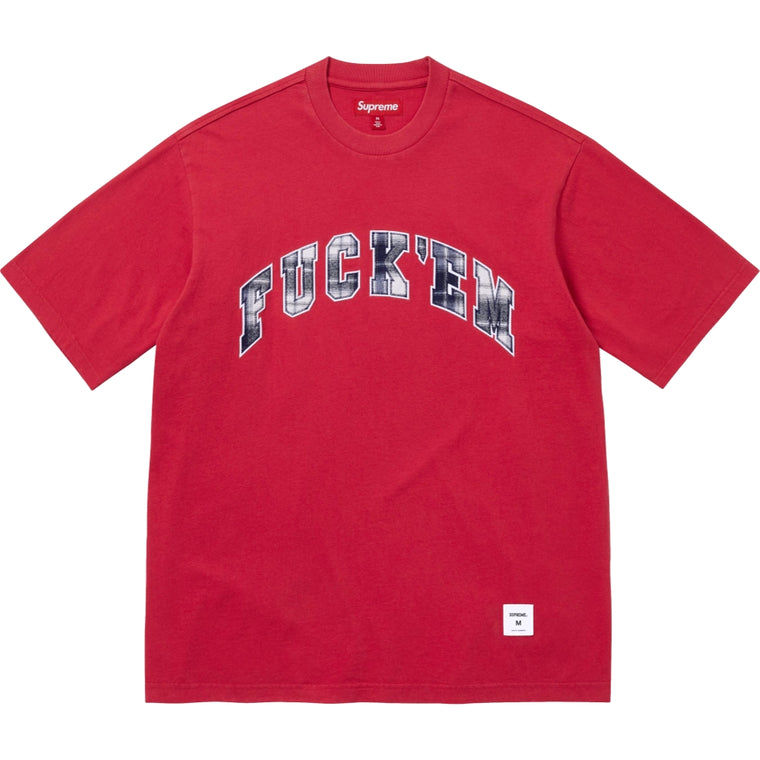 SUPREME FUCK EM PLAID S/S TOP-RED