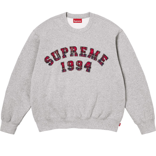 SUPREME PLAID ARC CREWNECK-HEATHER GREY