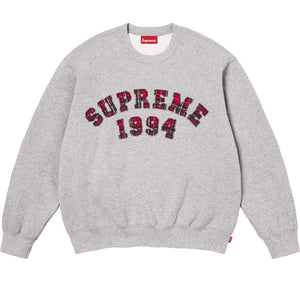 SUPREME PLAID ARC CREWNECK-HEATHER GREY