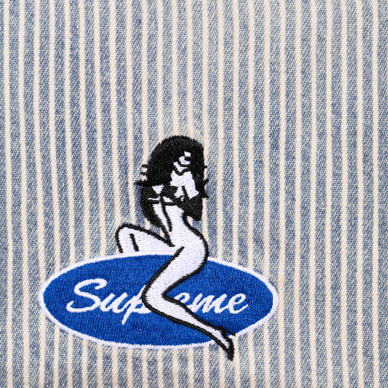 SUPREME QUILTED LINED DENIM SNAP SHIRT-STRIPE