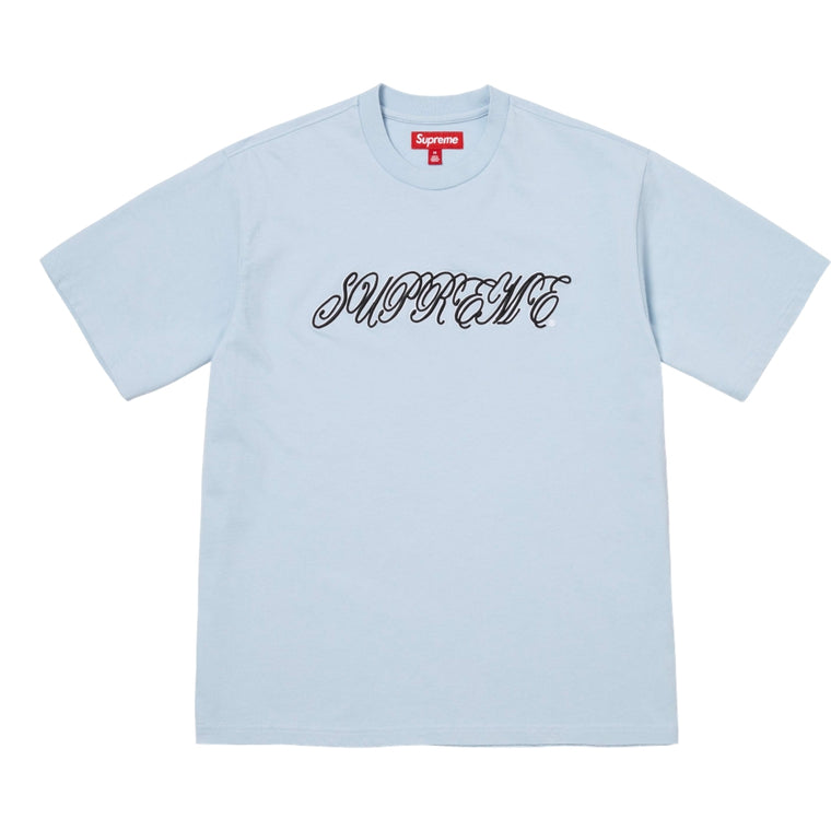 SUPREME RAISED SCRIPT S/S TOP-BLUE