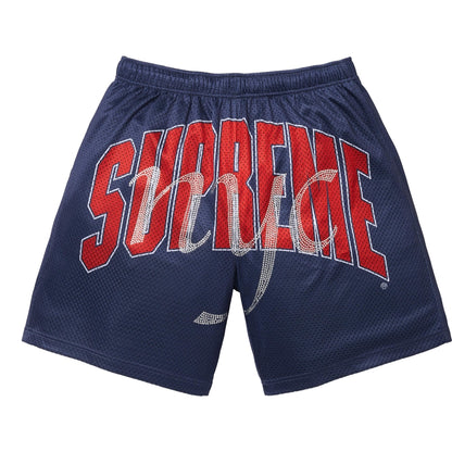 SUPREME RHINESTONE MESH SHORT-NAVY