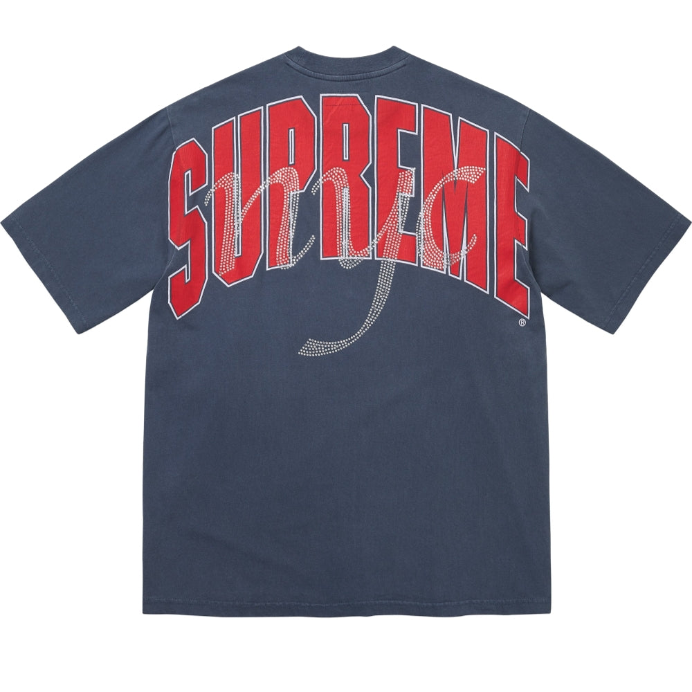 SUPREME RHINESTONE SCRIPT S/S TOP-NAVY