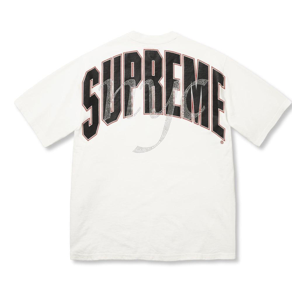 SUPREME RHINESTONE SCRIPT S/S TOP-WHITE