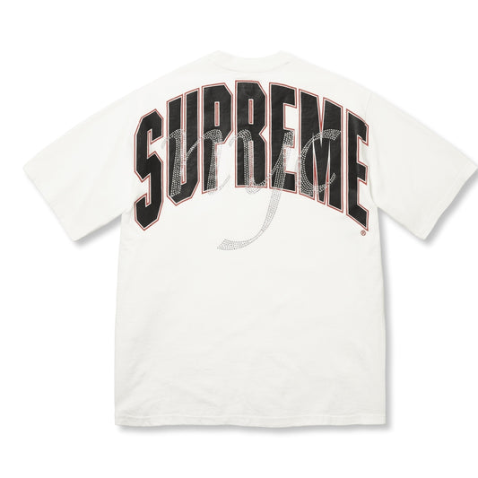 SUPREME RHINESTONE SCRIPT S/S TOP-WHITE