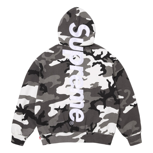 SUPREME SATIN APPLIQUE HOODED SWEATSHIRT-SNOW CAMO